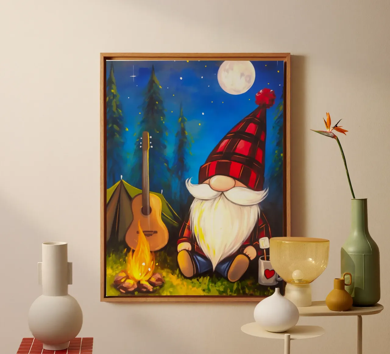 Kerstkabouter Knus Kamperen canvas met Baklijst van Fleur de Lys