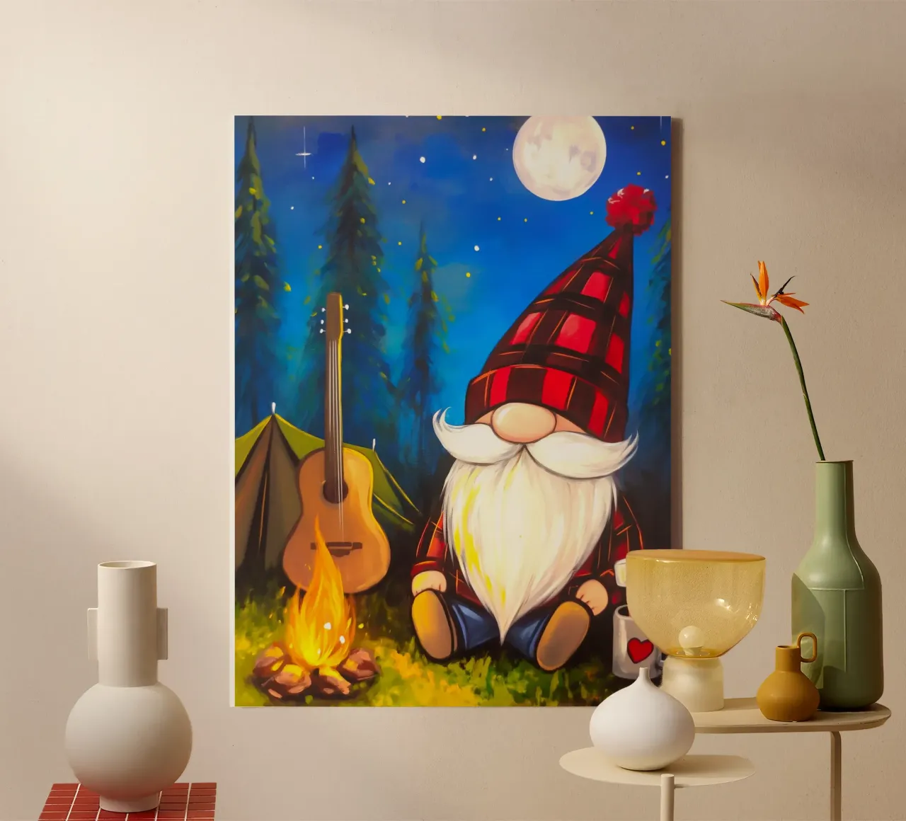 Kerstkabouter Knus Kamperen canvas met Baklijst van Fleur de Lys