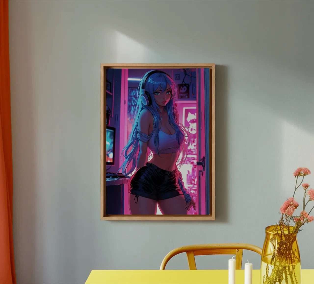 Cyberpunk mooi anime meisje canvas met Baklijst van Fleur de Lys