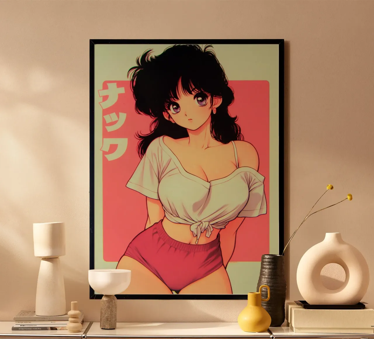 Ragazza Anime carina poster con telaio in legno da Fleur de Lys