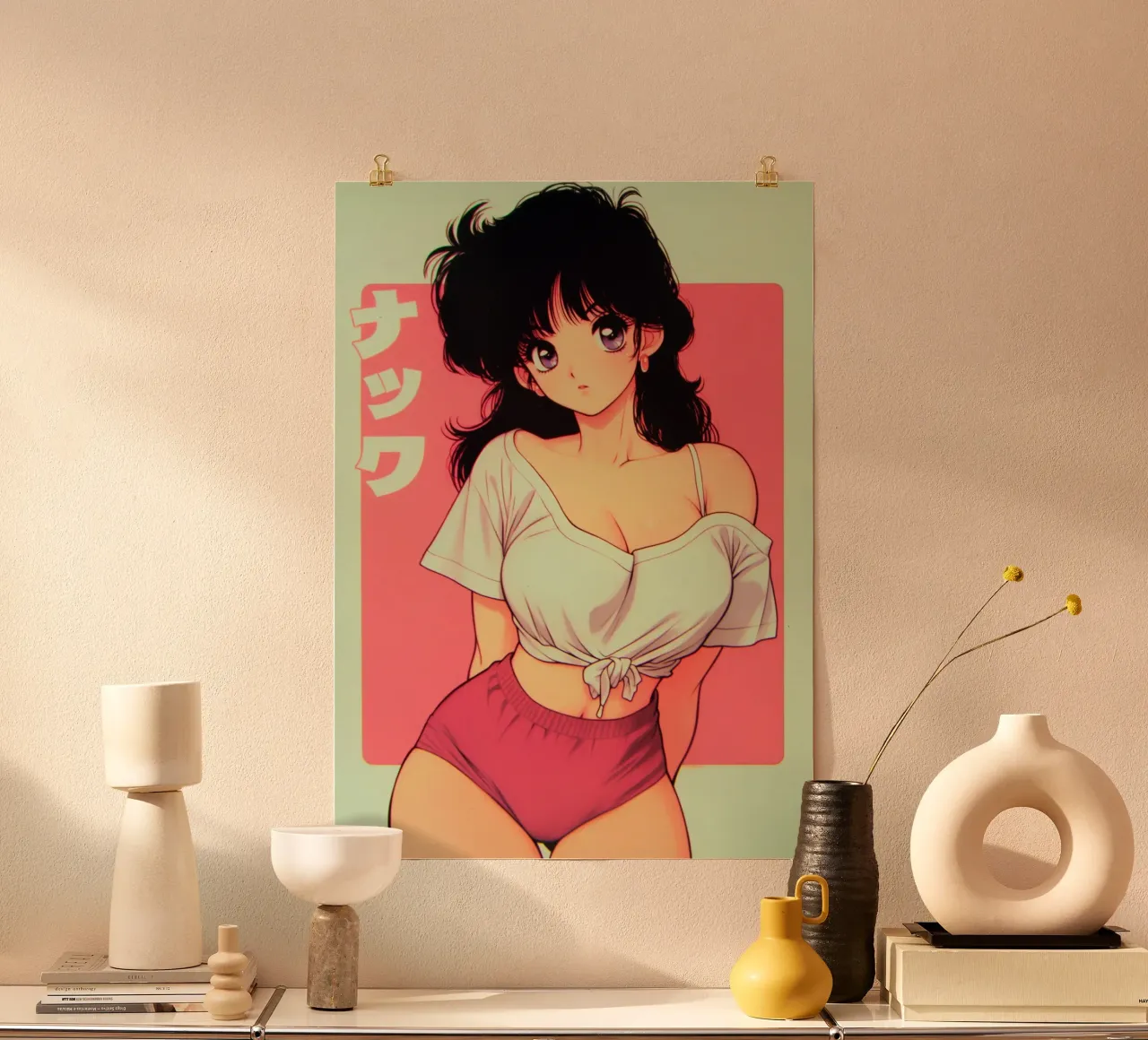 Ragazza Anime carina poster con telaio in legno da Fleur de Lys