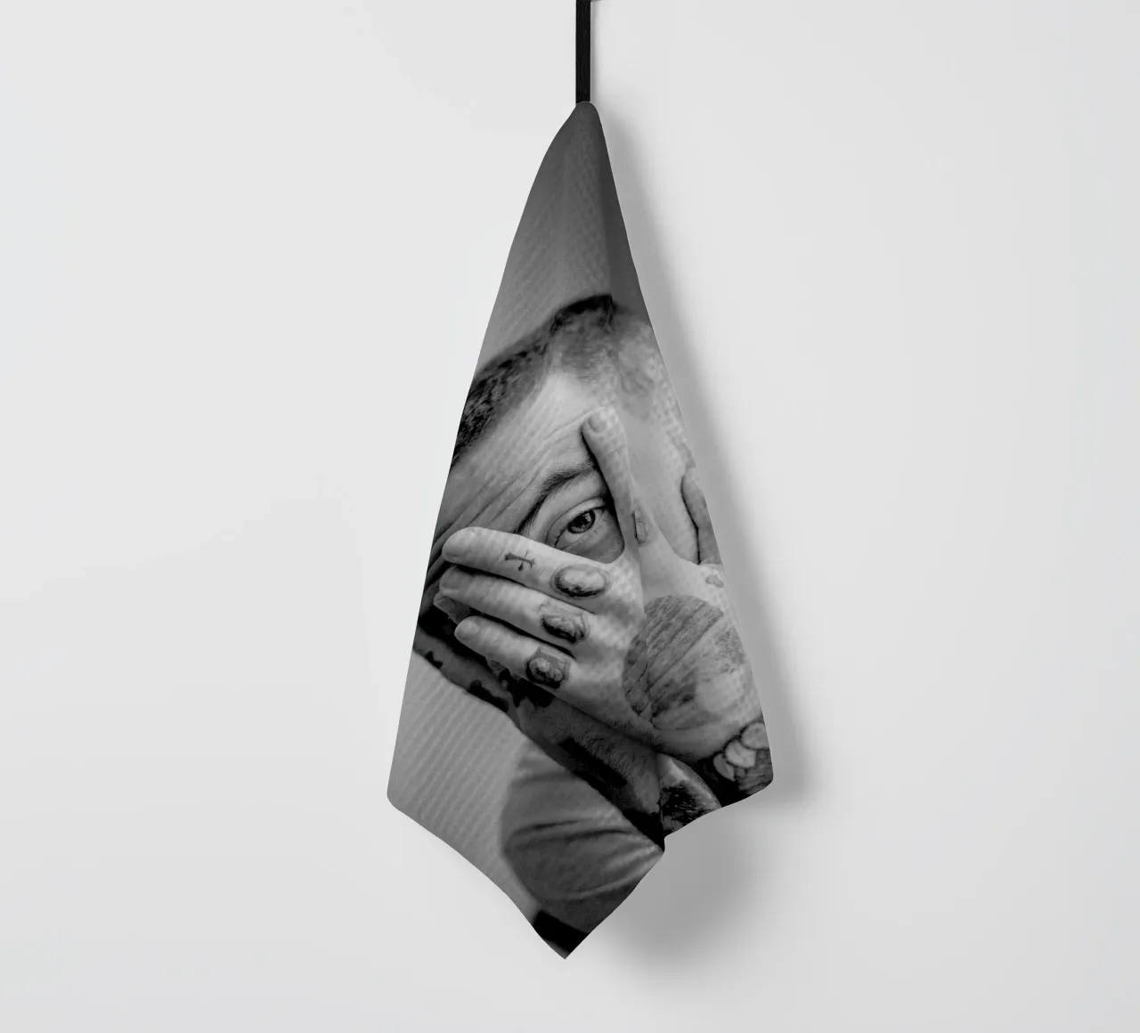 Black And White Faces Poster tea towel by rockytamoe