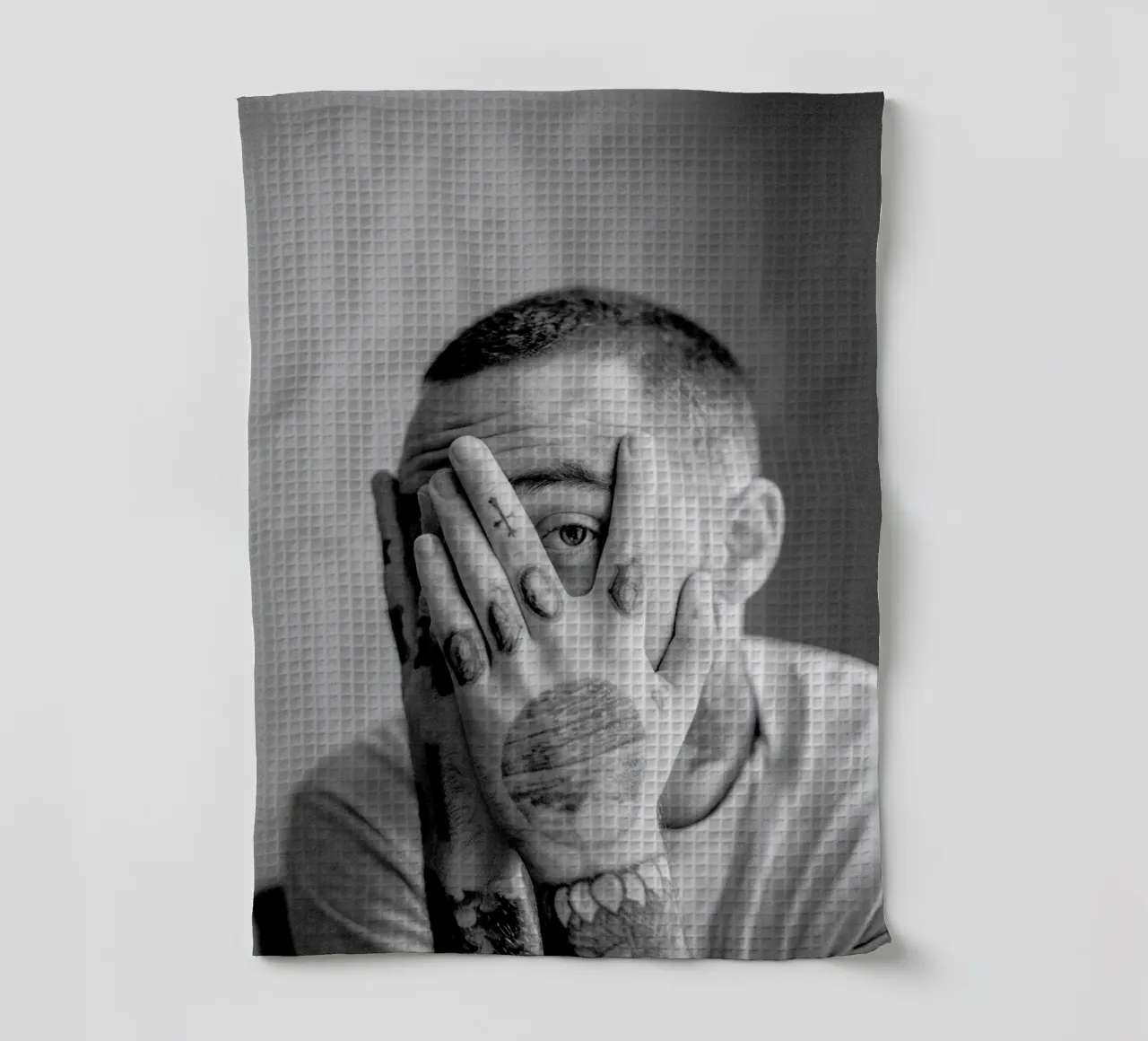 Black And White Faces Poster tea towel by rockytamoe
