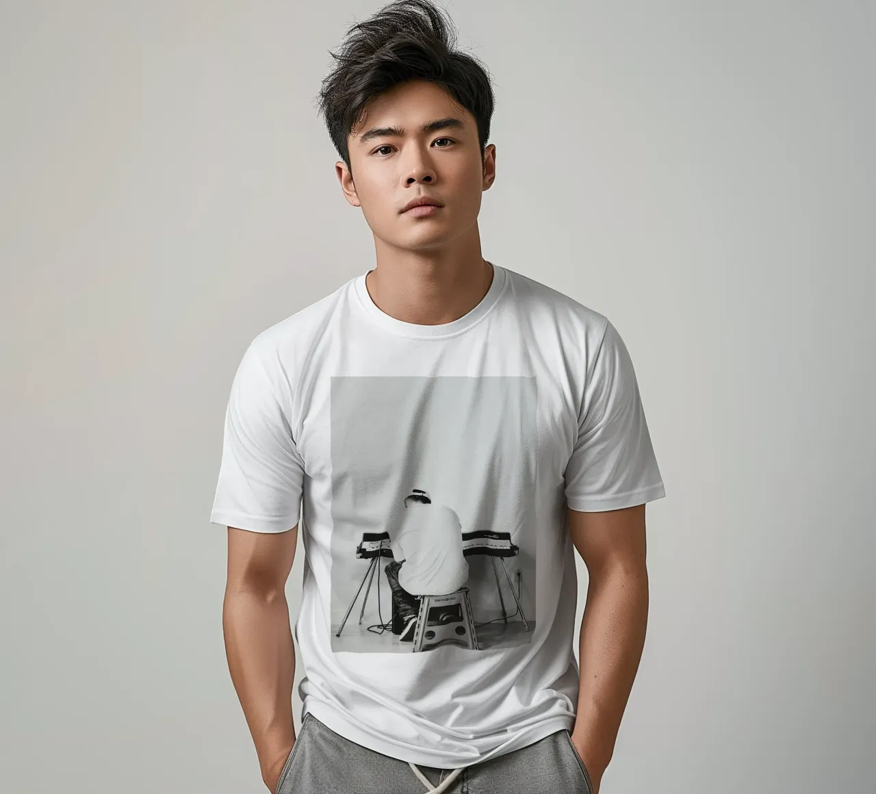 Black And White Mac Miller Playing Piano Poster t-shirt da rockytamoe