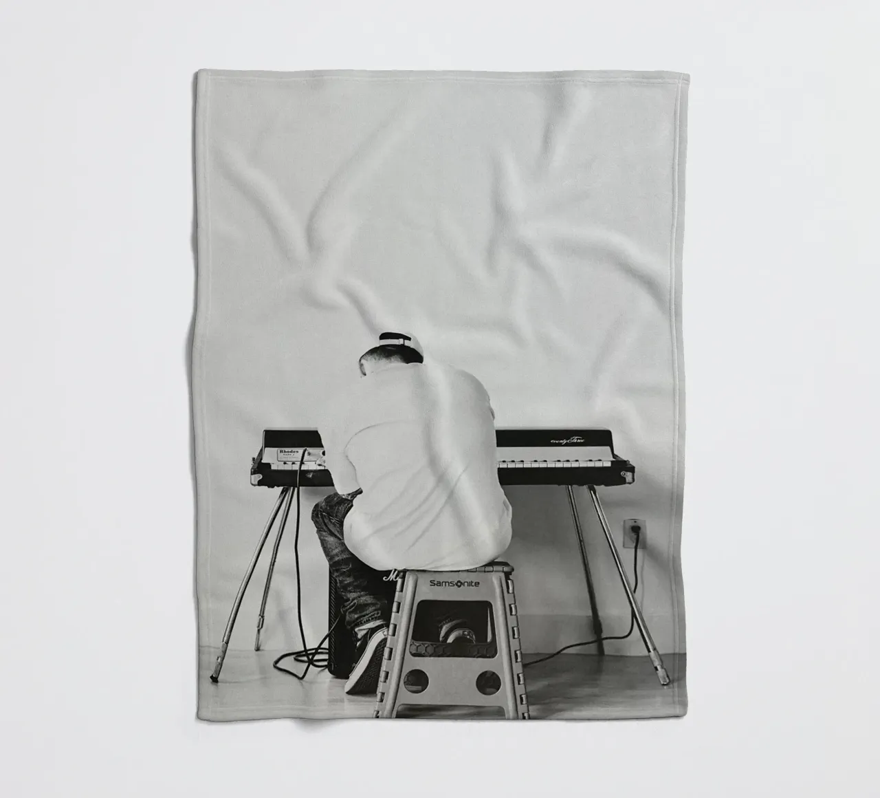 Black And White Mac Miller Playing Piano Poster fleece blanket by rockytamoe