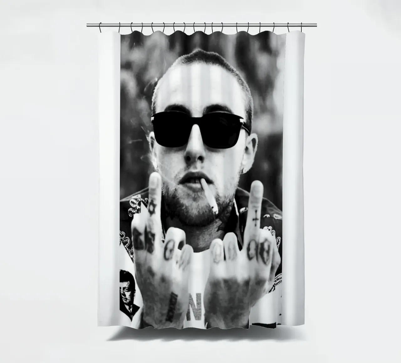 Middle Finger Mac miller Black And White shower curtain by rockytamoe