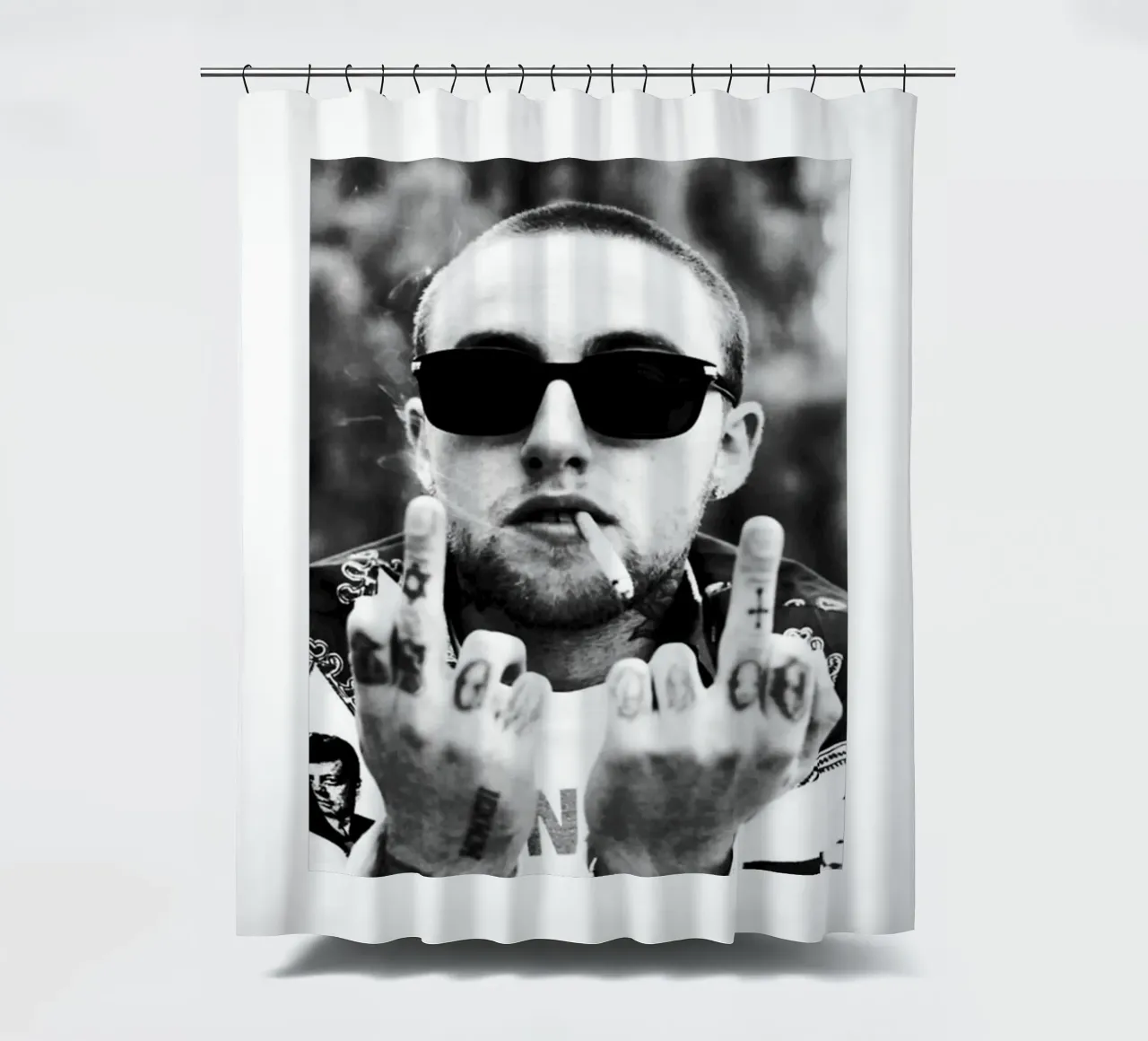 Middle Finger Mac miller Black And White shower curtain by rockytamoe
