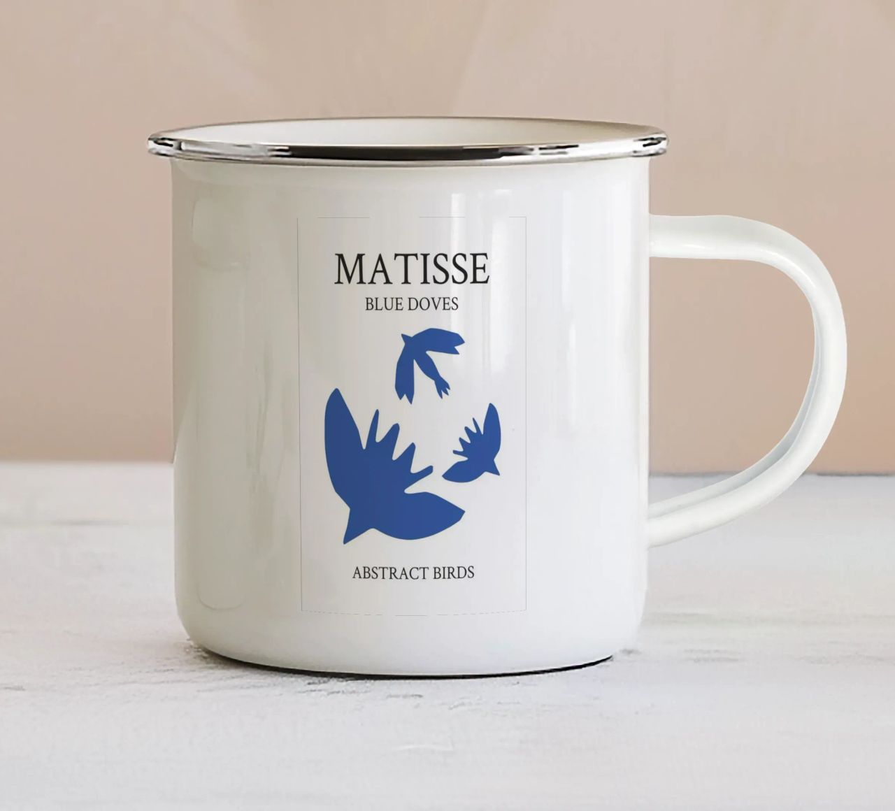 uccelli colombe colore blu tazza in smalto da glempo shop