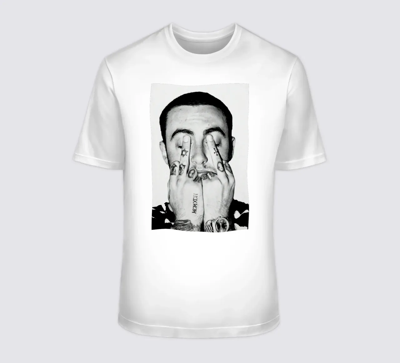 Black And White Middle Finger Mac Miller Poster t-shirt by rockytamoe