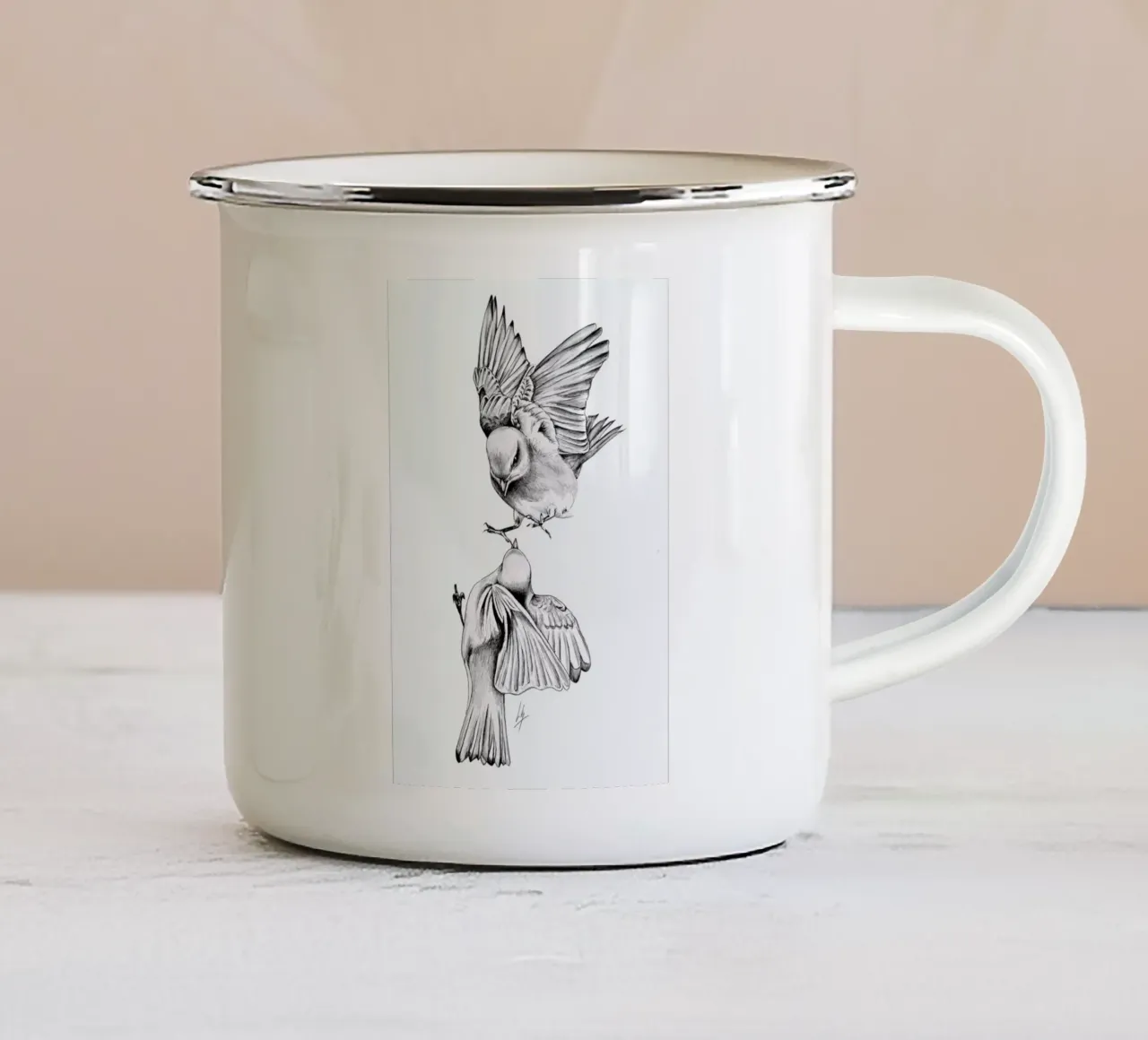 Birds tazza in smalto da Libby Watkins