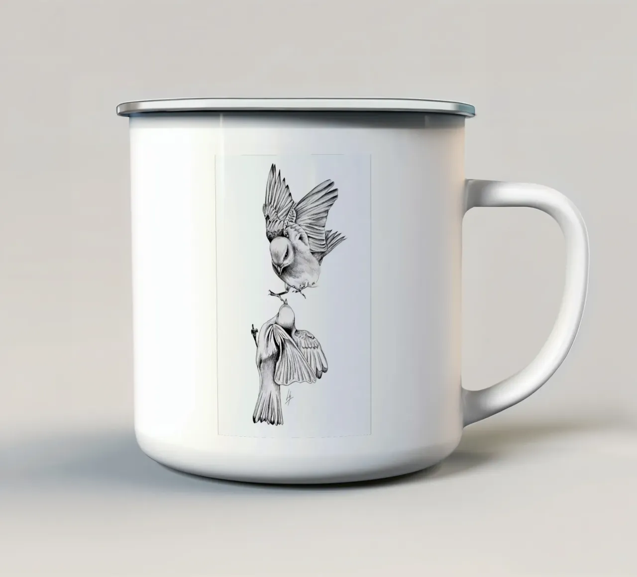 Birds tazza in smalto da Libby Watkins