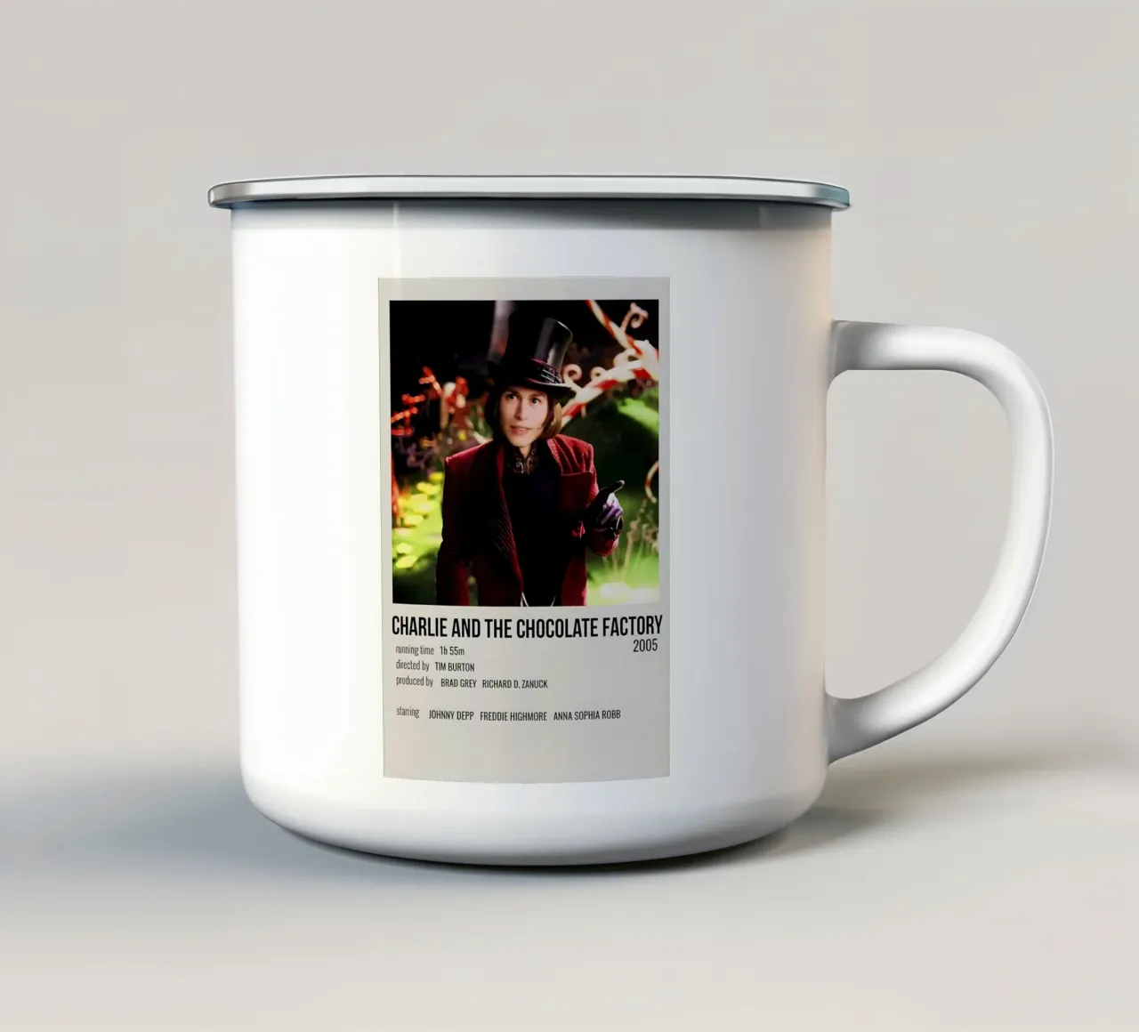CHARLIE AND THE CHOCOLATE FACTORY 2005 Emaille Tasse von MVFminimalist