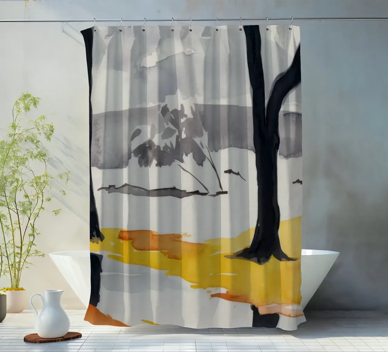 Alberi invernali riflessi tenda da doccia da Silk Palette