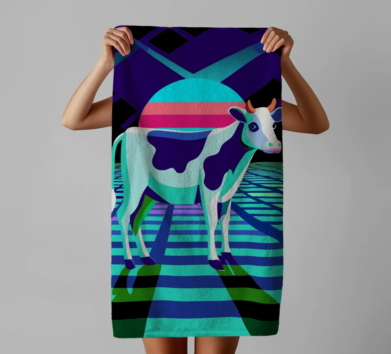 cow vector art drawing towel by alghonee
