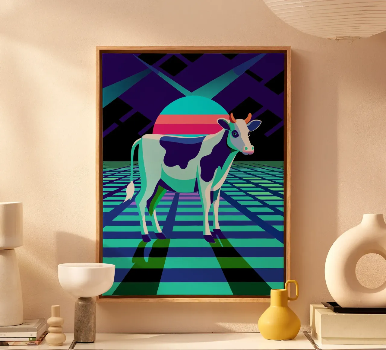 koe vector kunst tekening canvas met Baklijst van alghonee