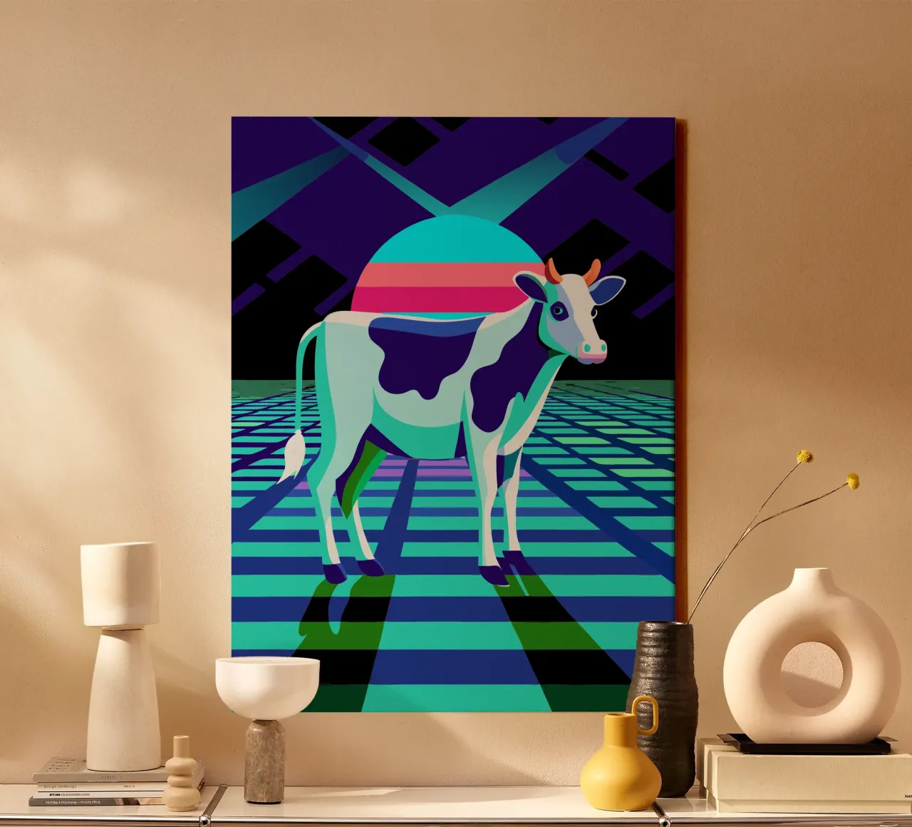 koe vector kunst tekening canvas met Baklijst van alghonee
