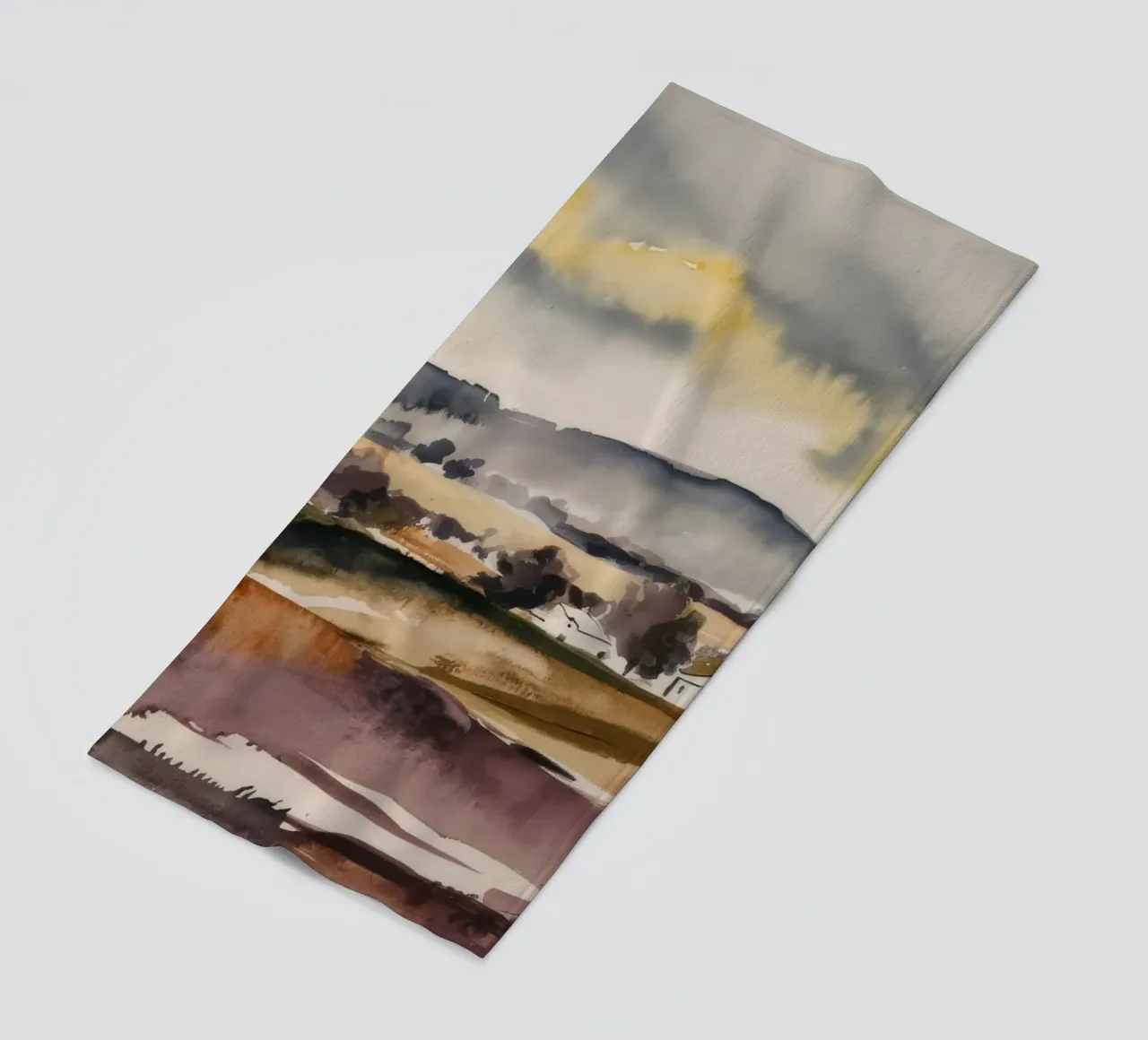 Acquerello della valle nebbiosa telo mare da Silk Palette