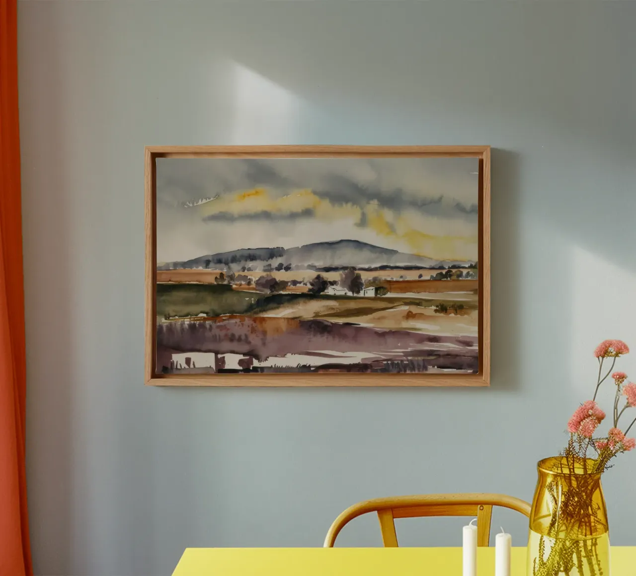 Acquerello della valle nebbiosa tela con Cornice a cassetta da Silk Palette