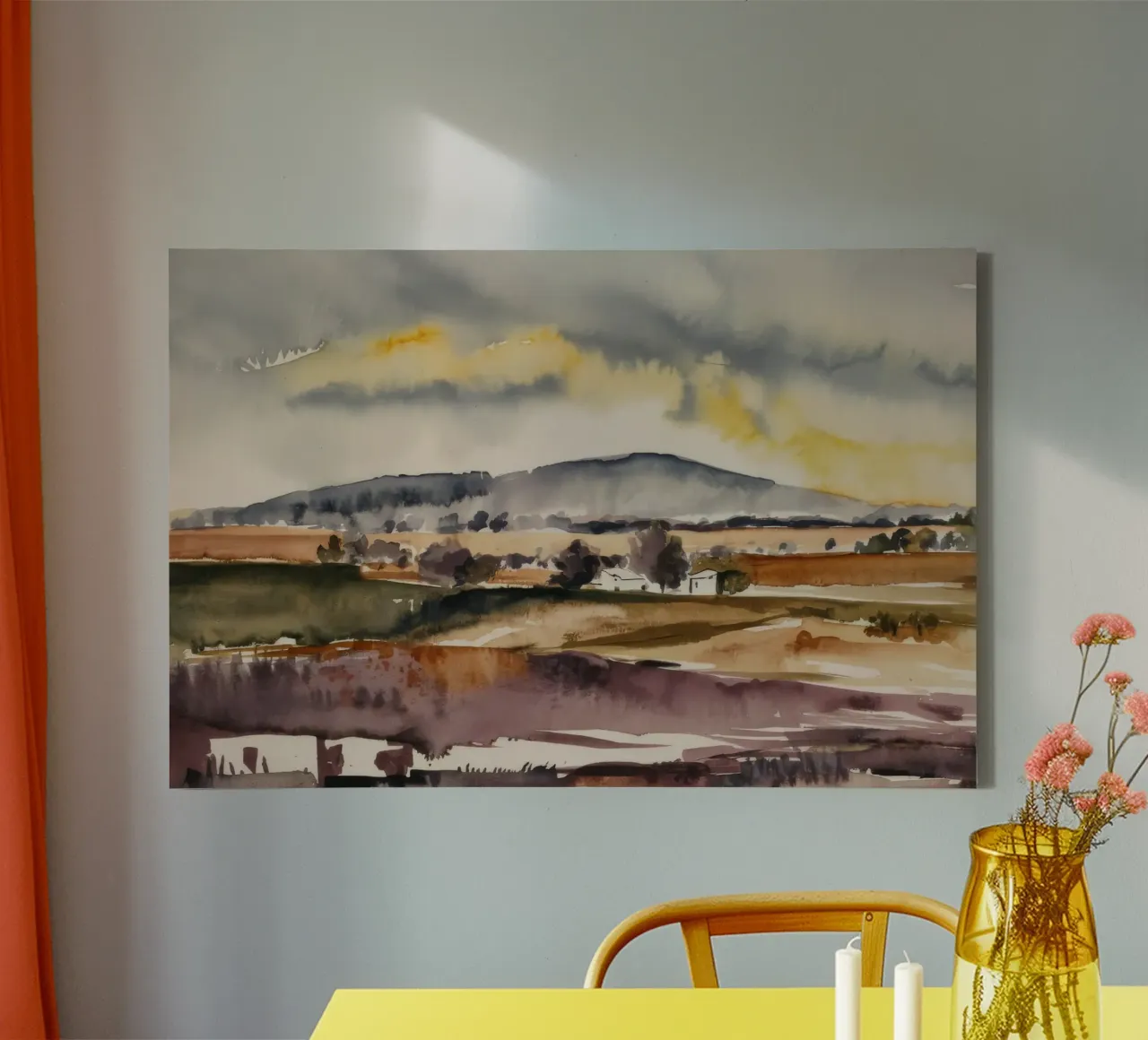 Acquerello della valle nebbiosa tela con Cornice a cassetta da Silk Palette