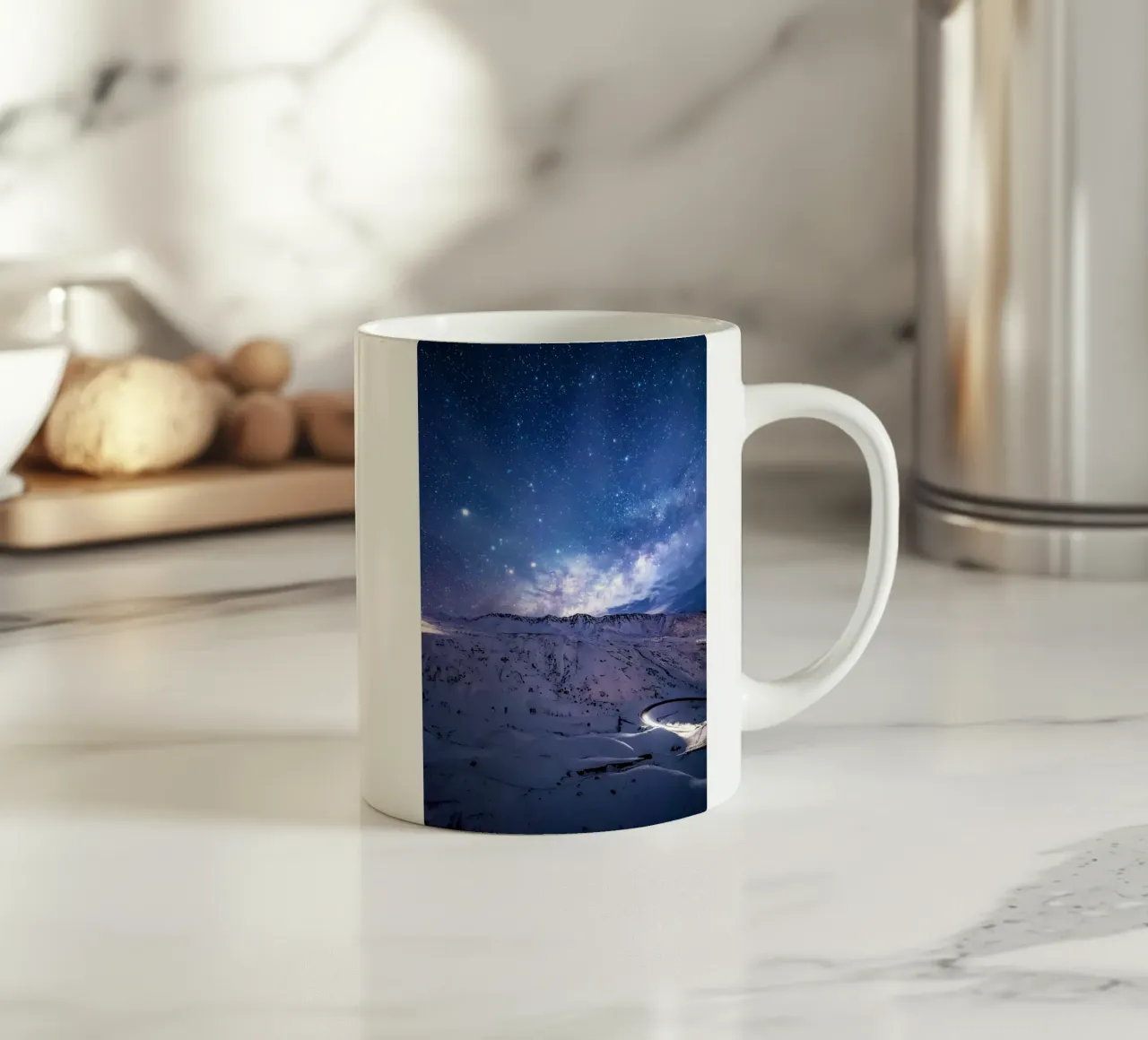 paesaggio notturno strada sentiero luminoso tazza in ceramica da space words