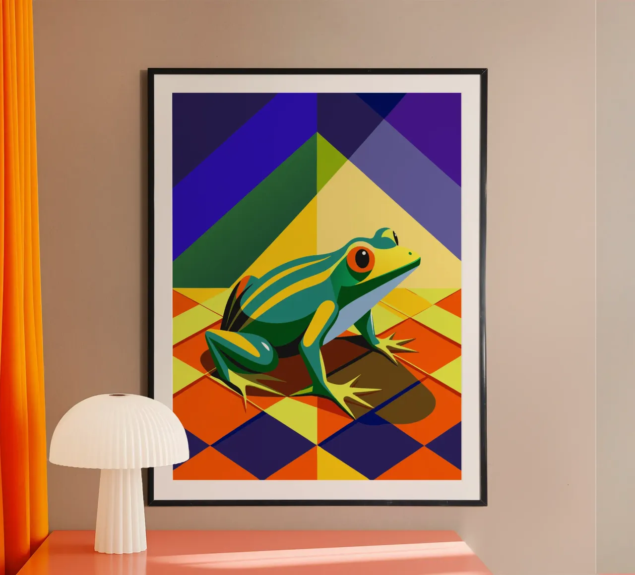 rana disegno artistico vettoriale poster con telaio in legno da alghonee
