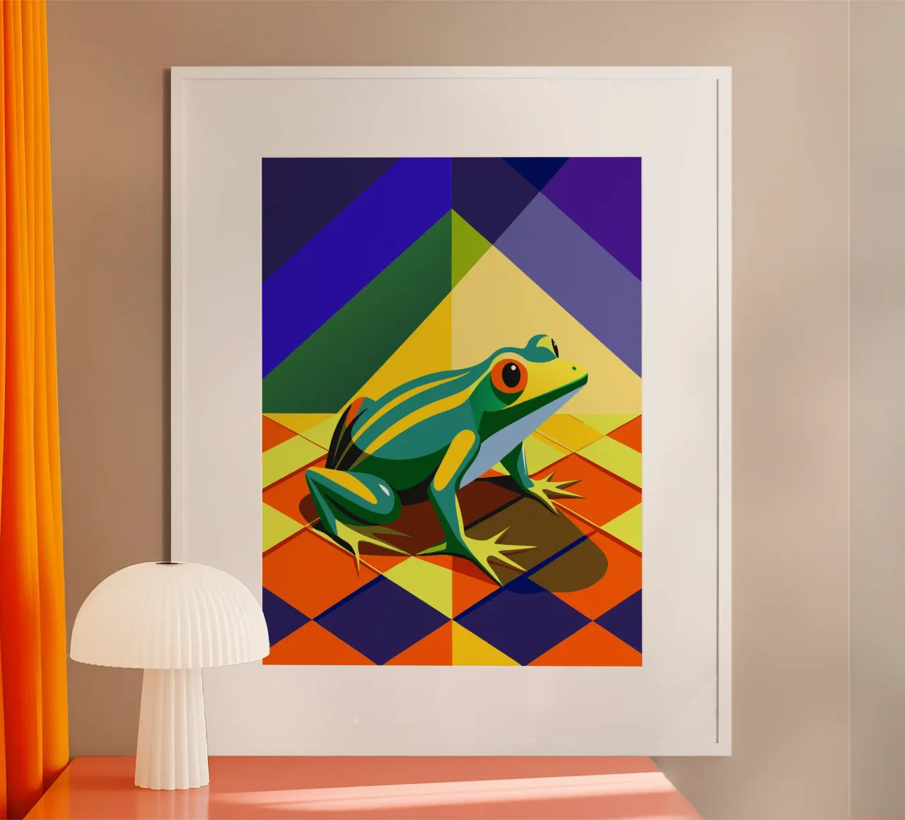 rana disegno artistico vettoriale poster con telaio in legno da alghonee