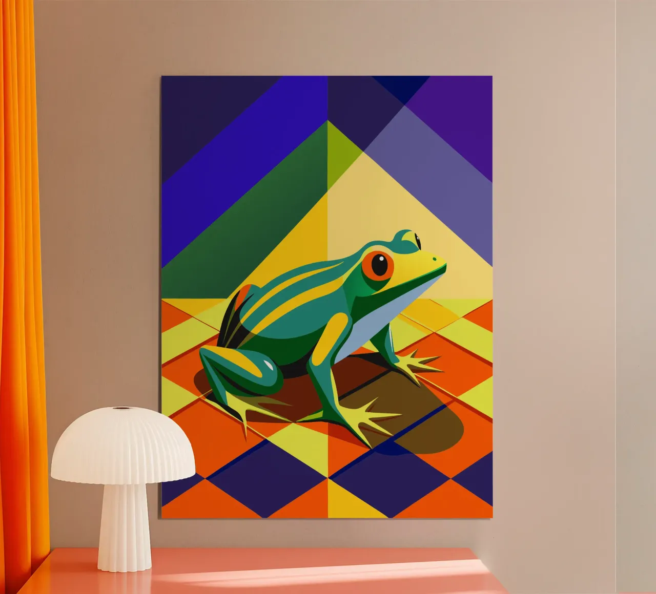 rana disegno artistico vettoriale poster con telaio in legno da alghonee
