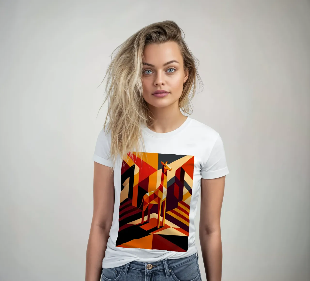 giraffe vector art drawing women's fitted t-shirt by alghonee