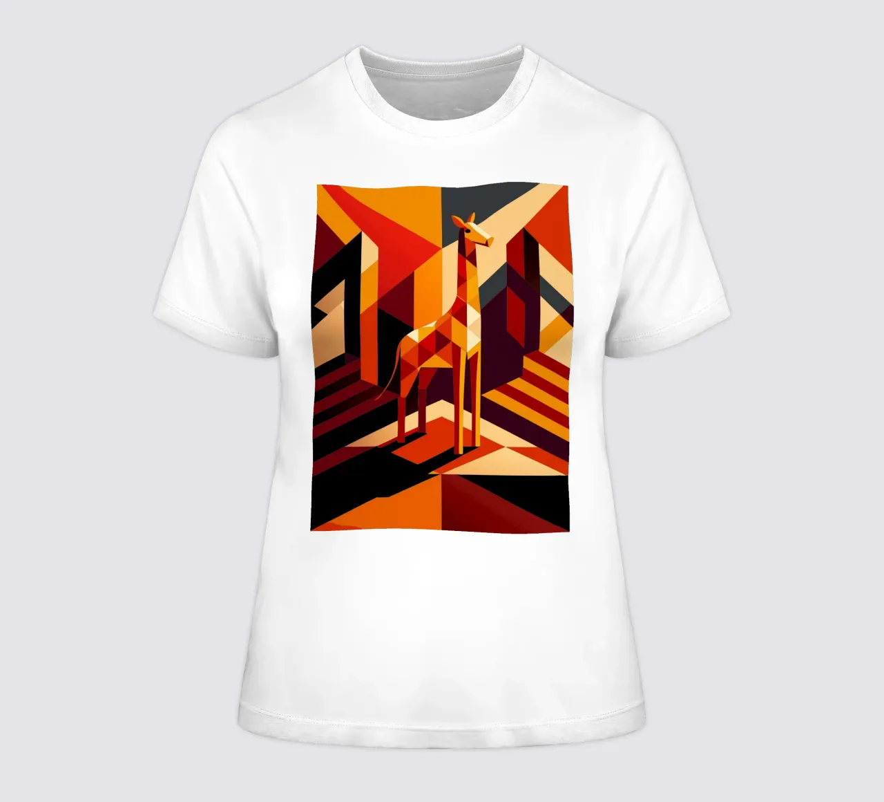 giraffe vector art drawing women's fitted t-shirt by alghonee