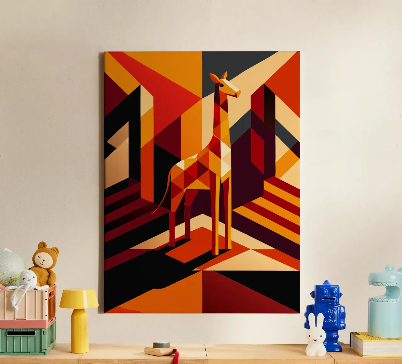 giraffe vector kunst tekening canvas met Baklijst van alghonee