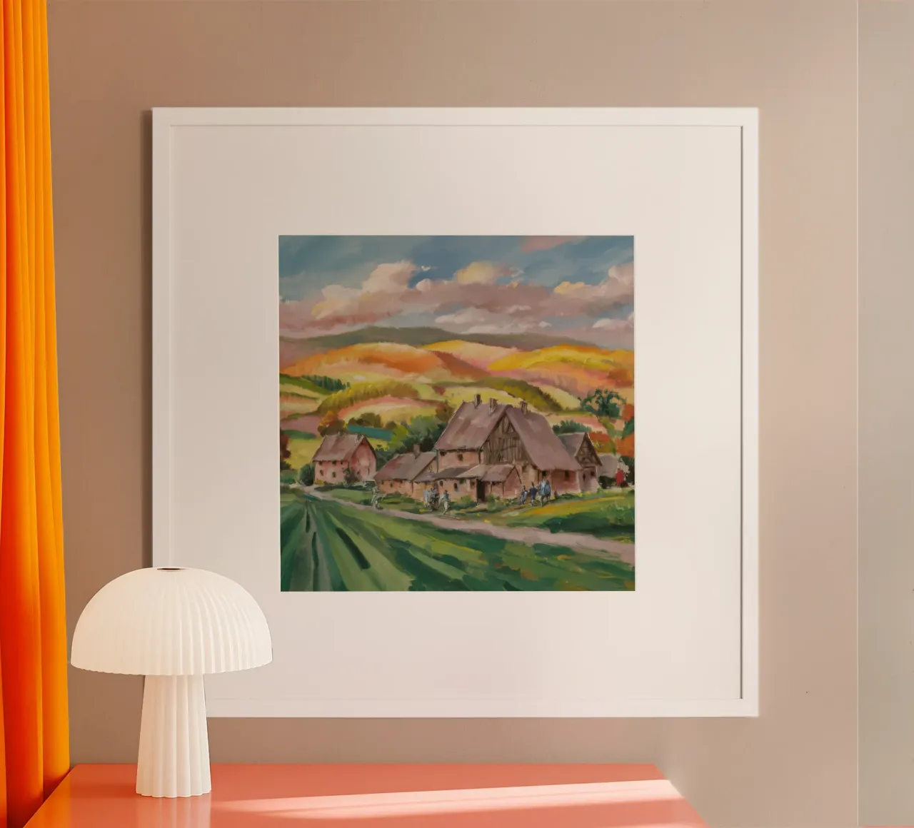 Autunno Campi della fattoria poster con telaio in legno da Celestial Harmony