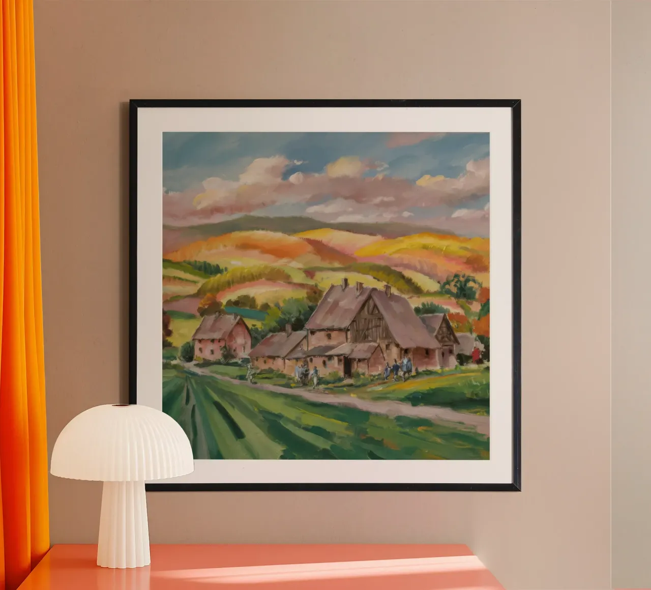 Autunno Campi della fattoria poster con telaio in legno da Celestial Harmony