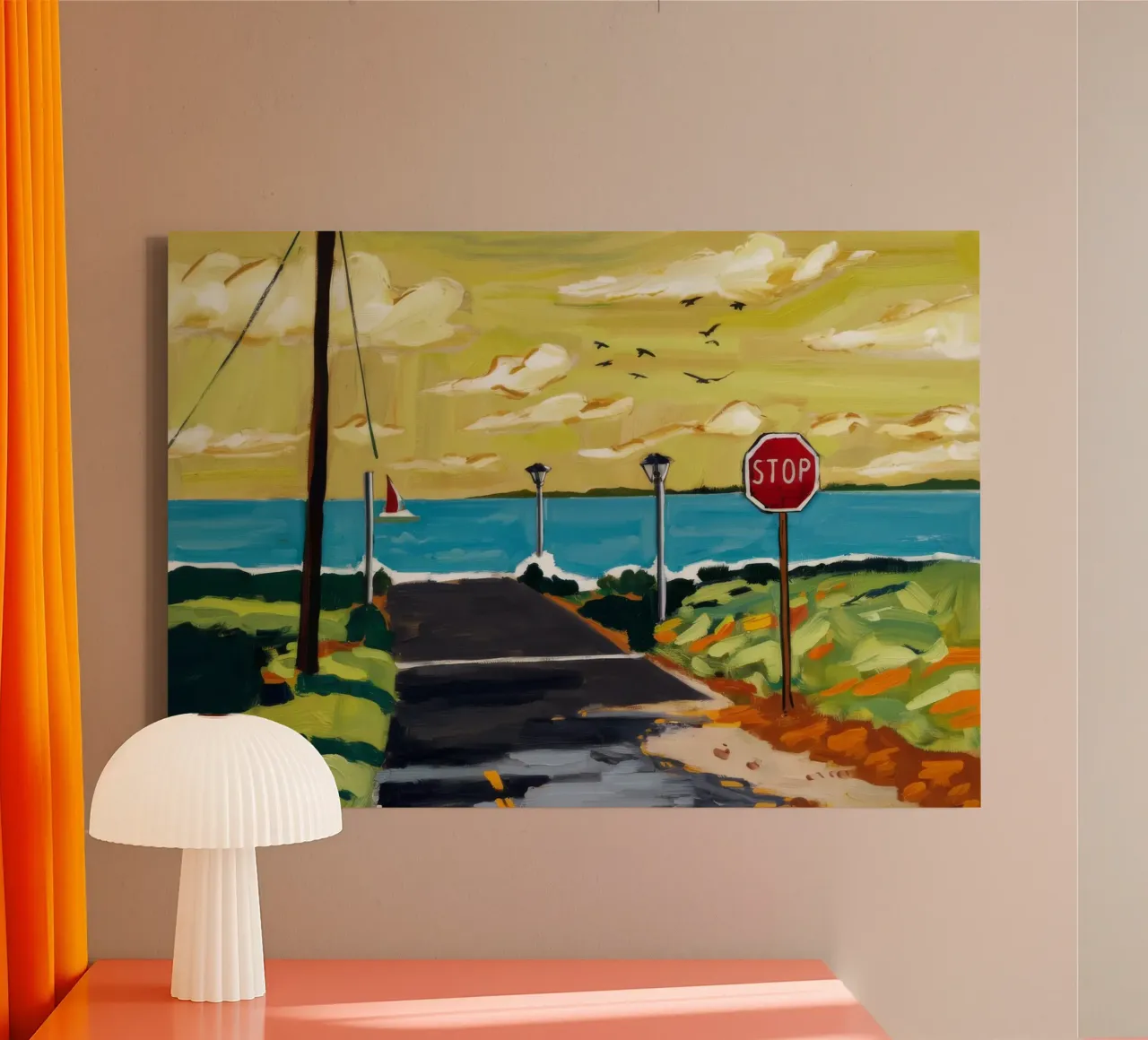 Stoppschild am Ufer Leinwand von Silk Palette