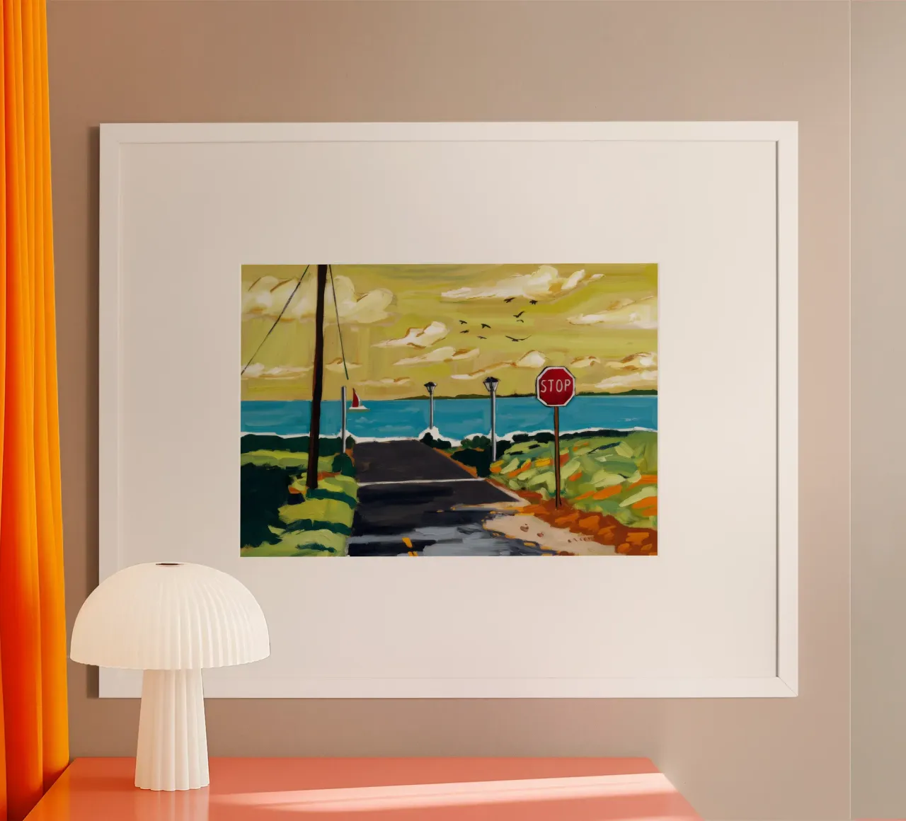 Segnale di stop in riva al mare poster da Silk Palette