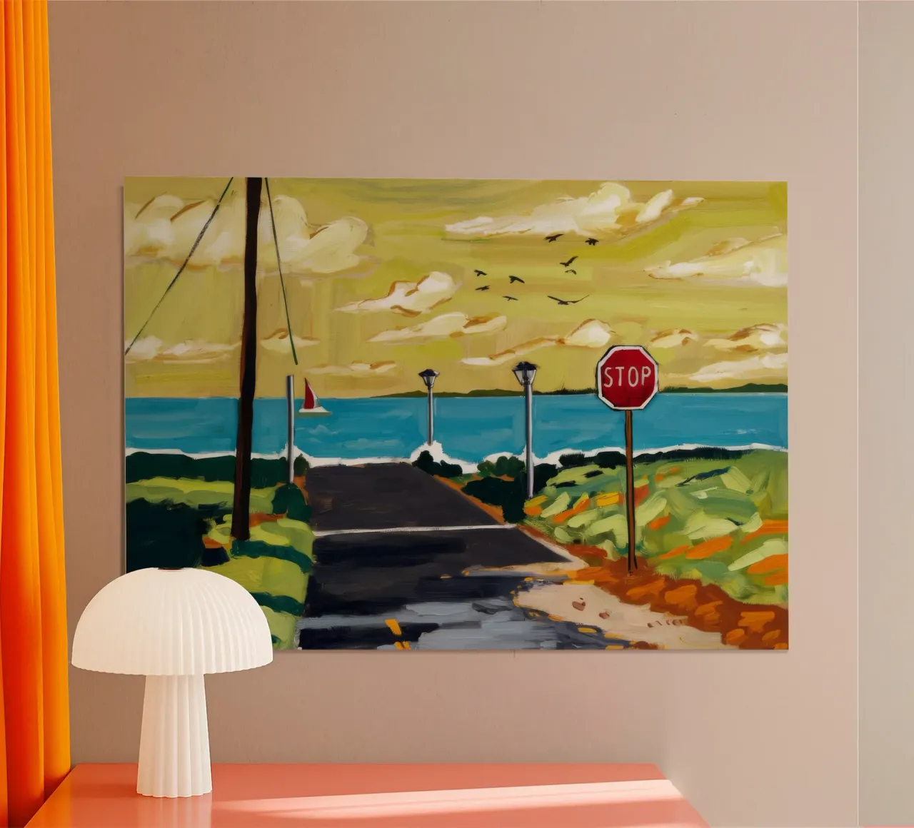 Segnale di stop in riva al mare poster da Silk Palette