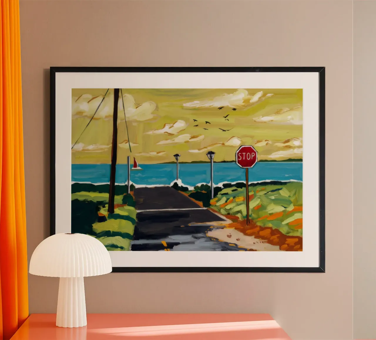 Segnale di stop in riva al mare poster da Silk Palette