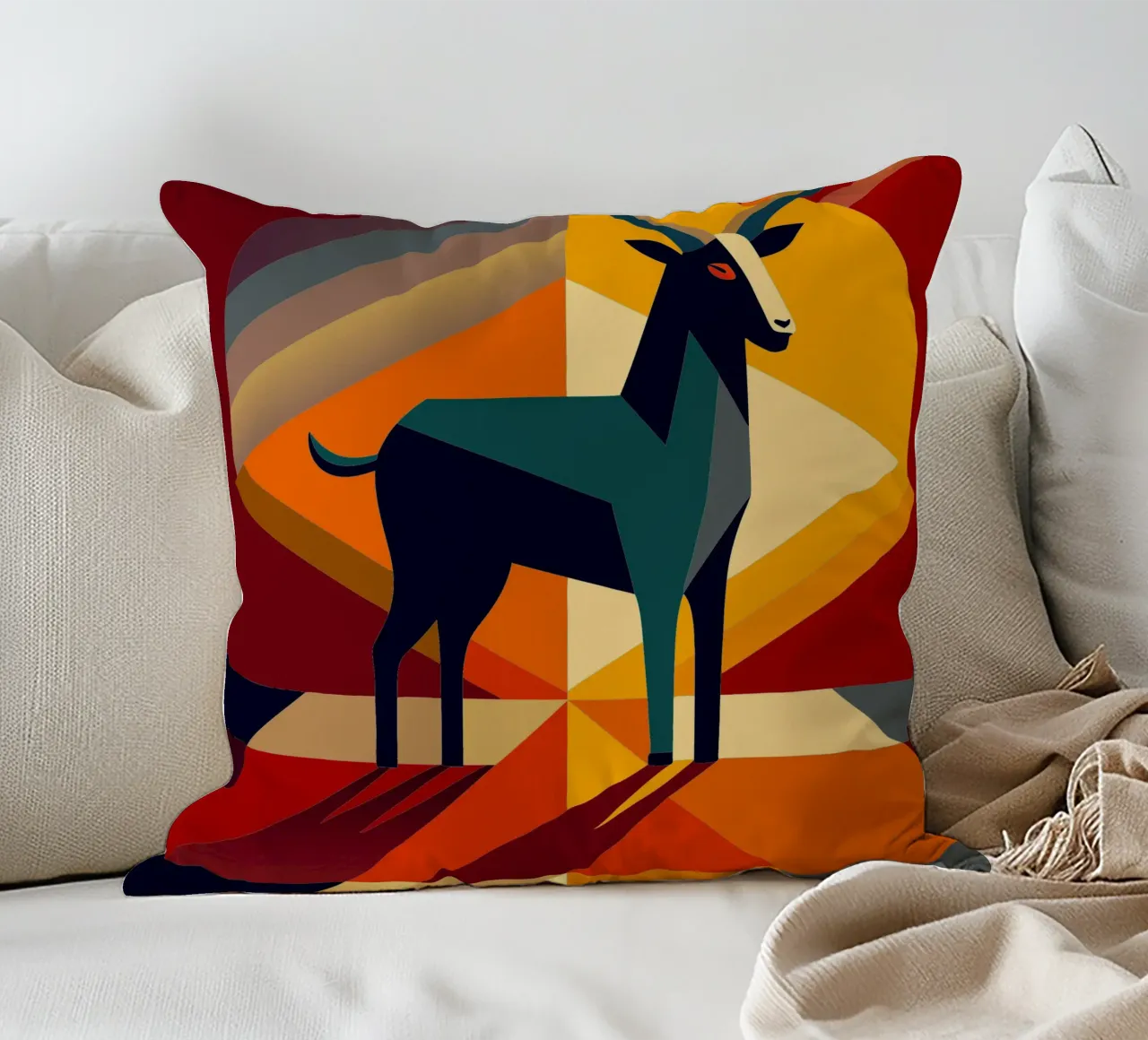 goat vector art drawing decorative cushion by alghonee