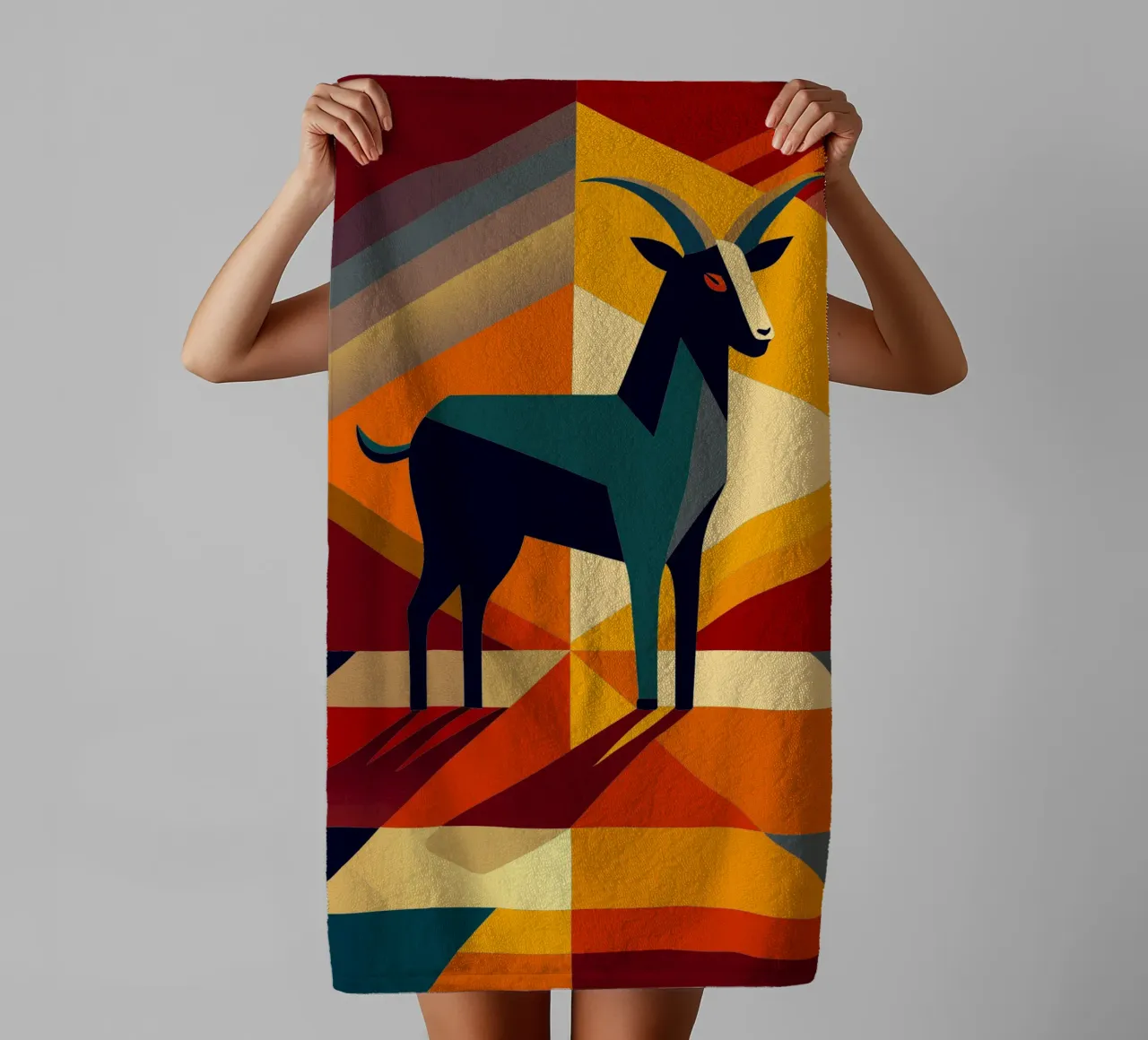 goat vector art drawing towel by alghonee