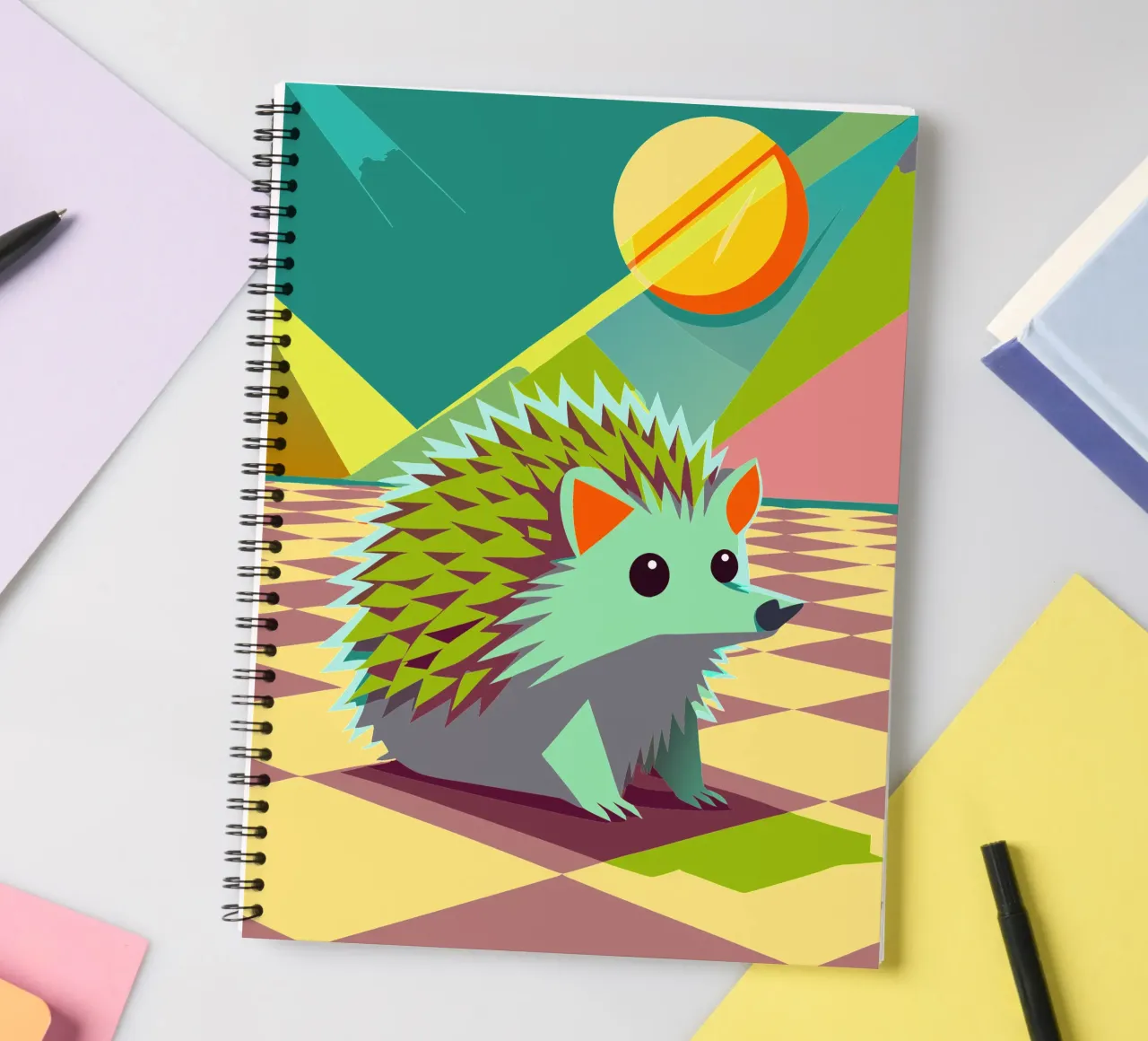 hedgehog vector art drawing spiral notebook by alghonee