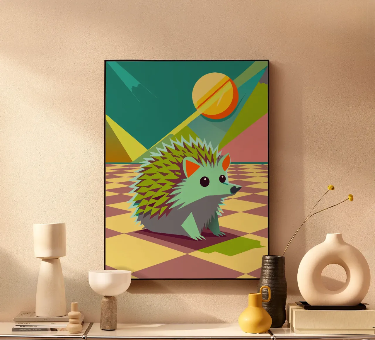 hedgehog vector art drawing alu-dibond by alghonee