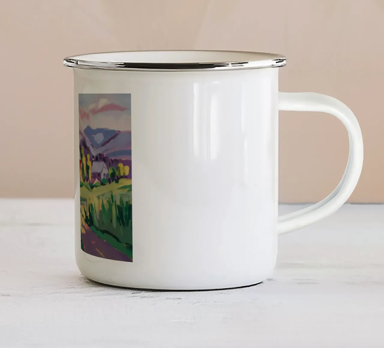 Campi a tetto cremisi tazza in smalto da Celestial Harmony