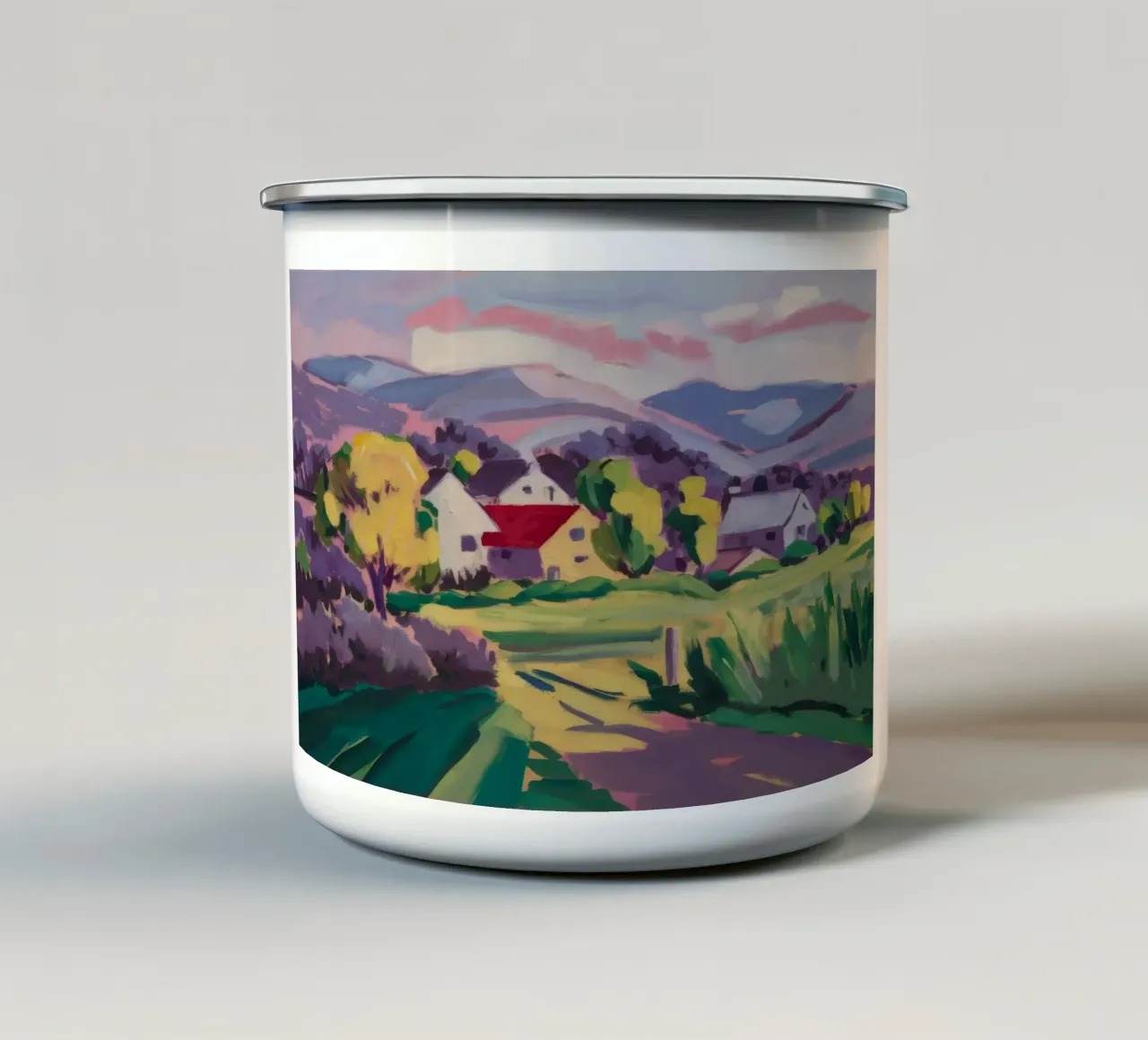 Campi a tetto cremisi tazza in smalto da Celestial Harmony