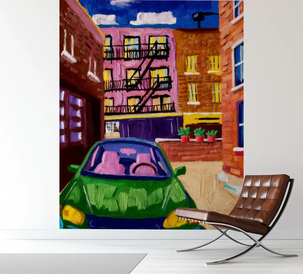 Geparkeerde auto 's nachts fotobehang van Silk Palette