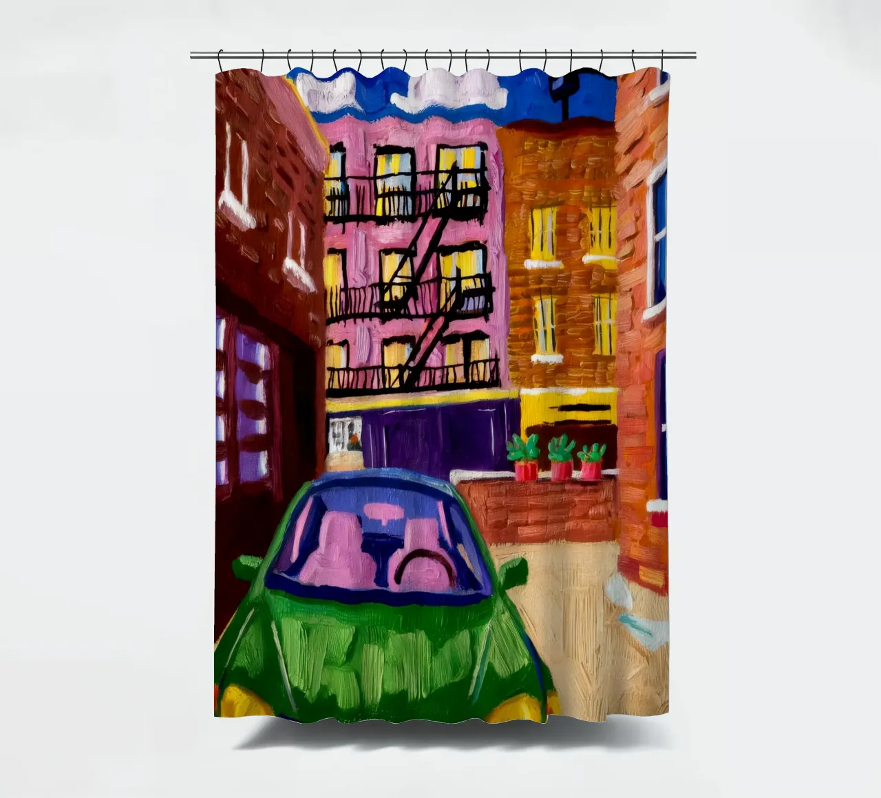 Auto parcheggiata in città di notte tenda da doccia da Silk Palette