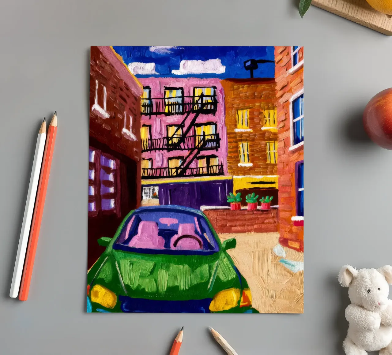 Auto parcheggiata in città di notte foglio adesivo da Silk Palette