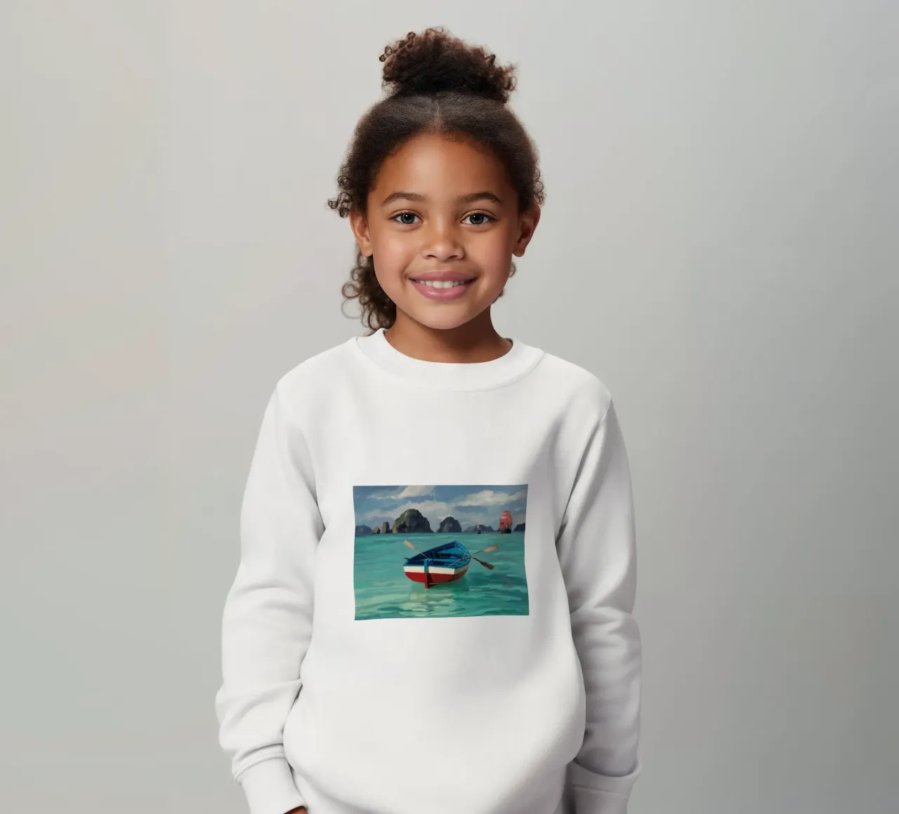 Barca a remi in un mare carsico felpa bambino da Silk Palette