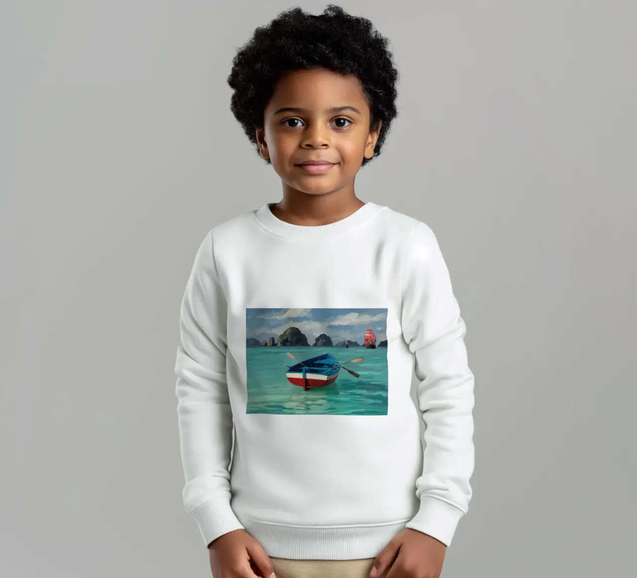 Barca a remi in un mare carsico felpa bambino da Silk Palette