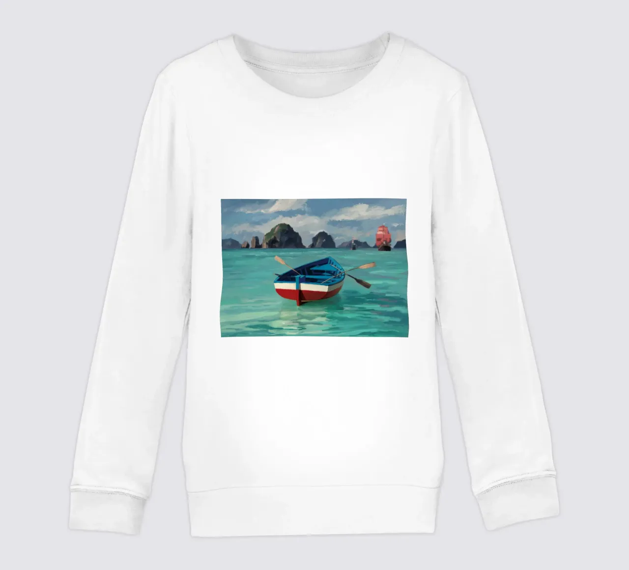 Barca a remi in un mare carsico felpa bambino da Silk Palette