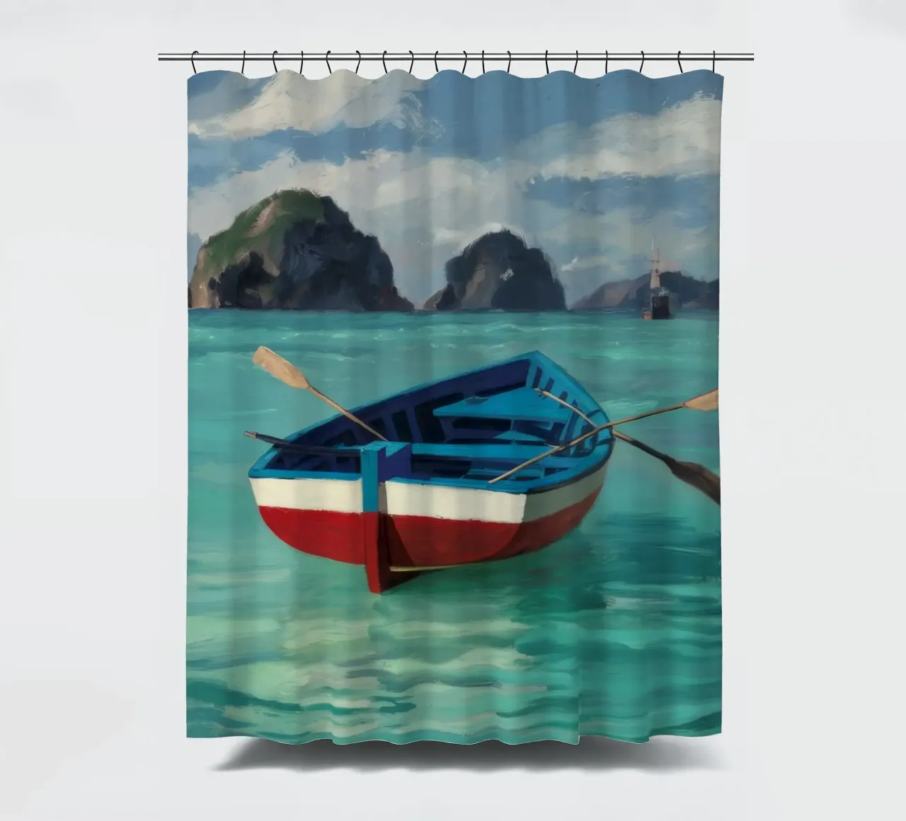 Ruderboot in einem Karstmeer Duschvorhang von Silk Palette