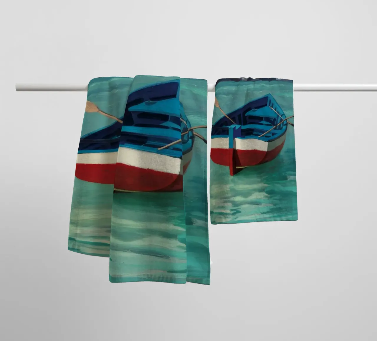 Barca a remi in un mare carsico asciugamano da bagno da Silk Palette
